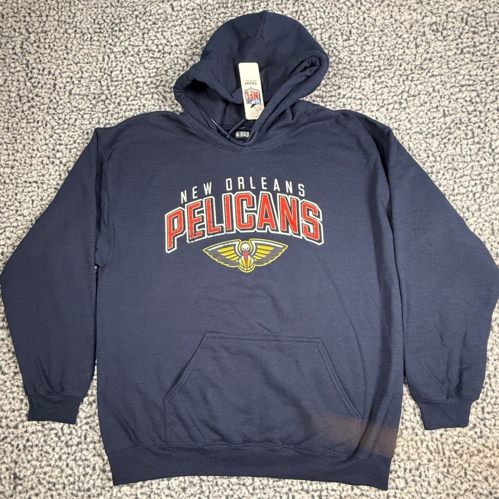 New Orleans Pelicans NBA Team Apparel Navy Blue Hoodie Sweatshirt Mens Large NWT - Picture 2 of 6